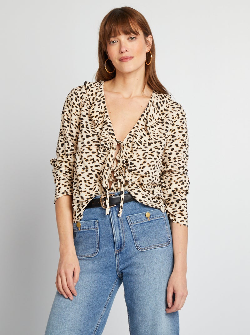 Blusa com folhos para atar CASTANHO - Kiabi