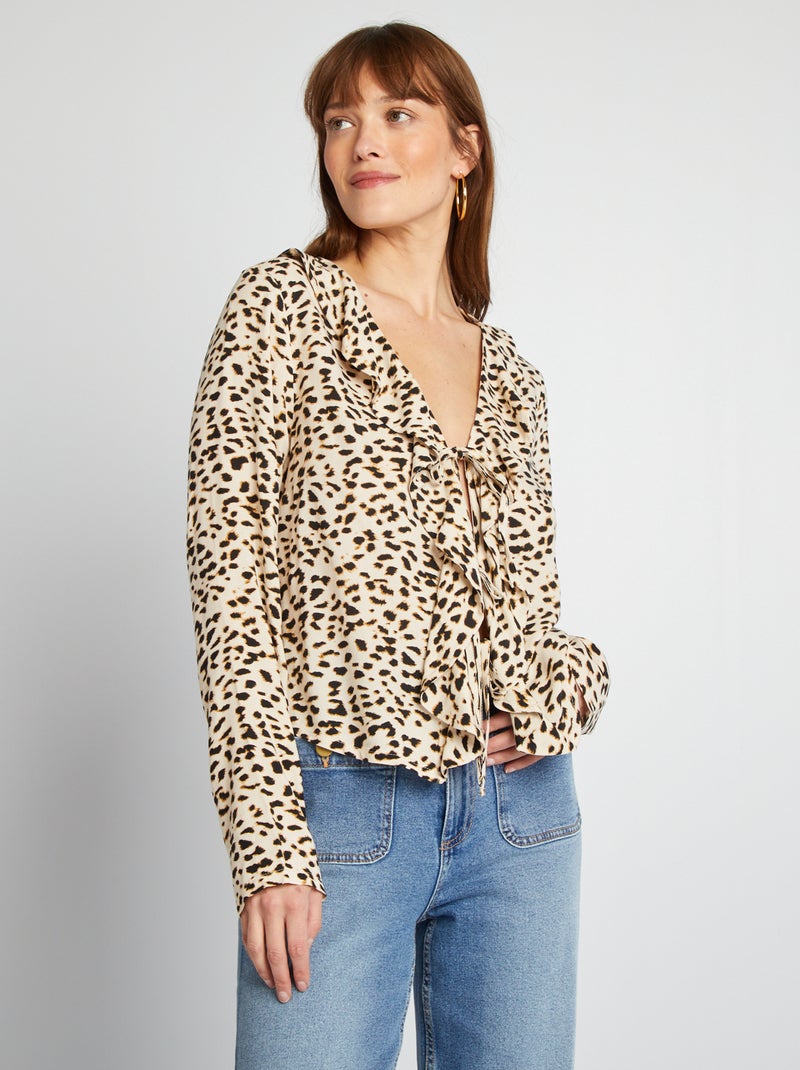 Blusa com folhos para atar CASTANHO - Kiabi