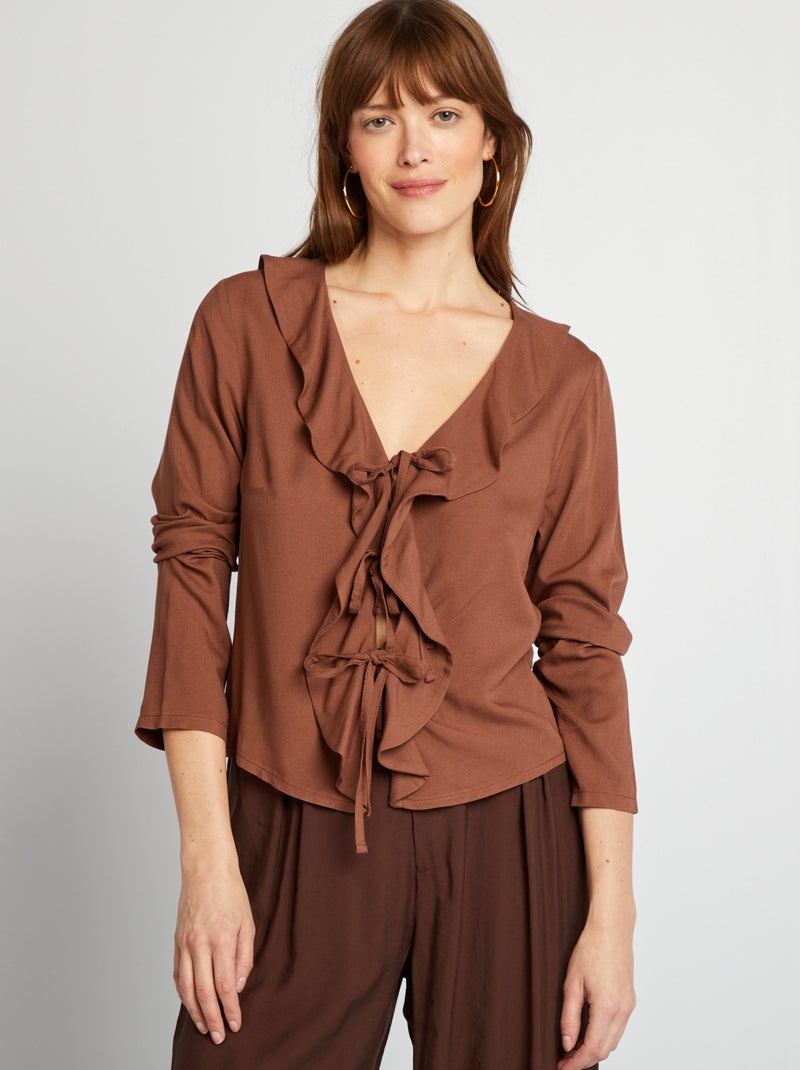 Blusa com folhos para atar CASTANHO - Kiabi