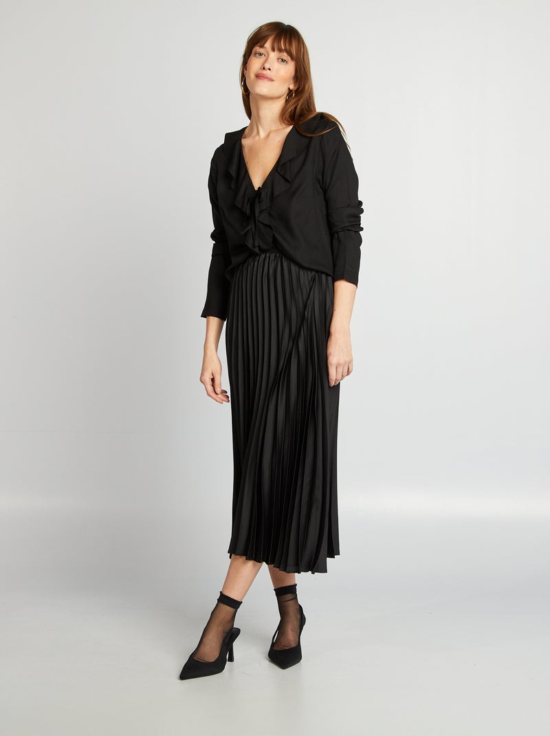 Blusa com folhos para atar Preto - Kiabi