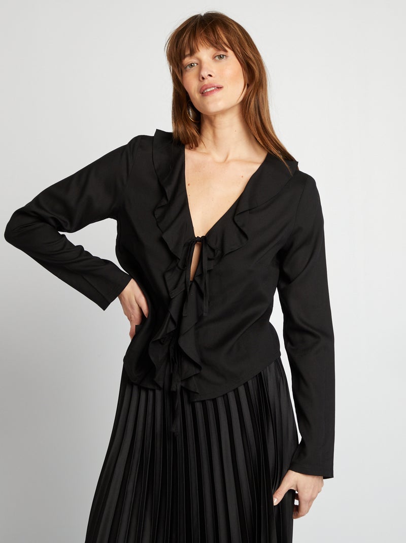 Blusa com folhos para atar Preto - Kiabi