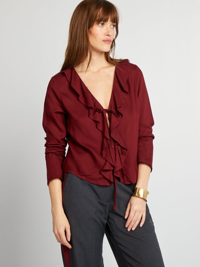 Blusa com folhos para atar VERMELHO - Kiabi
