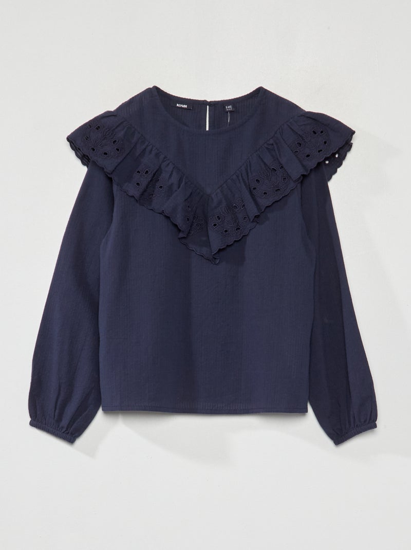 Blusa com folhos PRETO - Kiabi