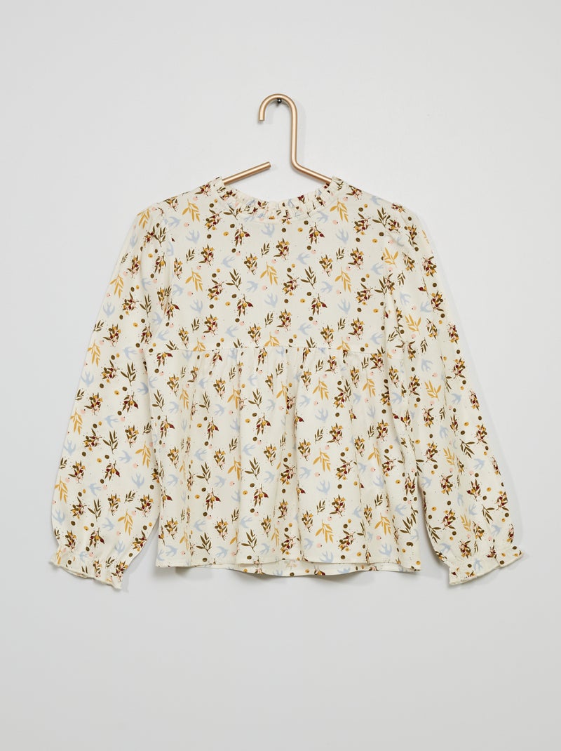 Blusa com franzidos florida BEGE - Kiabi