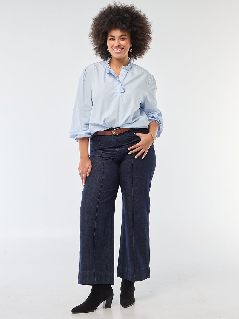 Blusa com gola alta com folho Azul - Kiabi