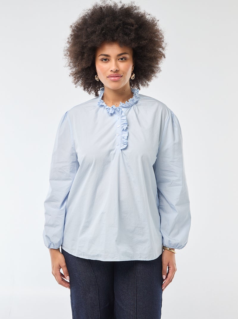 Blusa com gola alta com folho Azul - Kiabi