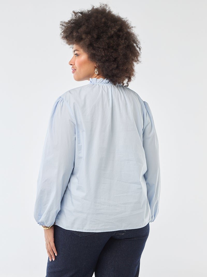 Blusa com gola alta com folho Azul - Kiabi