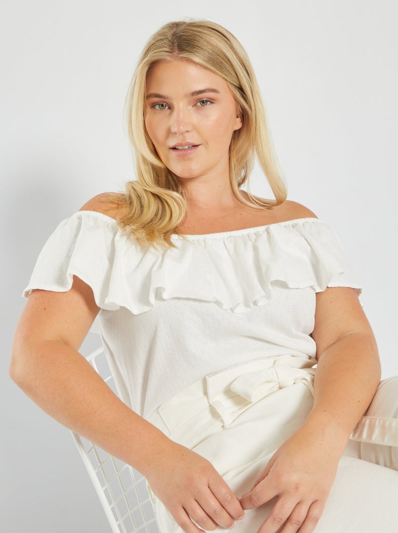 Blusa com gola bardot Branco - Kiabi