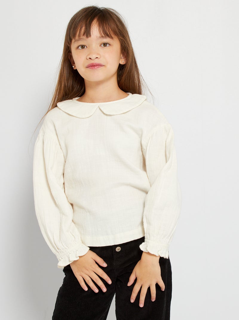 Blusa com gola claudine Branco - Kiabi