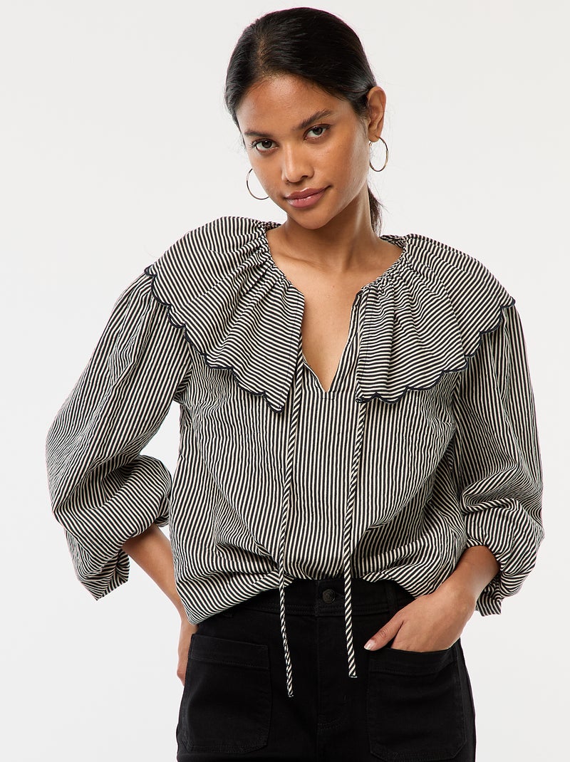 Blusa com gola claudine larga Azul - Kiabi