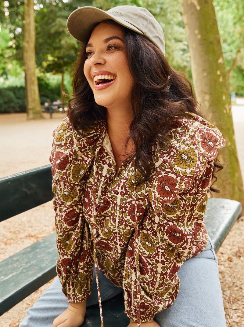 Blusa com gola claudine larga Bege - Kiabi