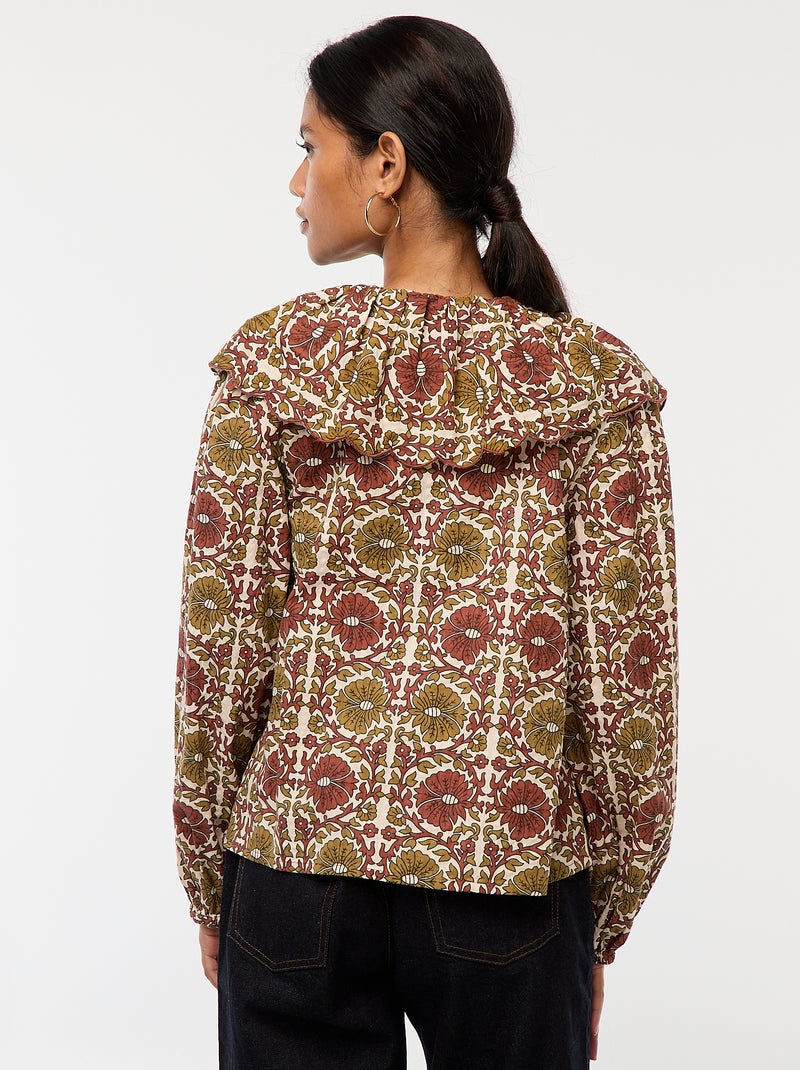 Blusa com gola claudine larga Bege - Kiabi