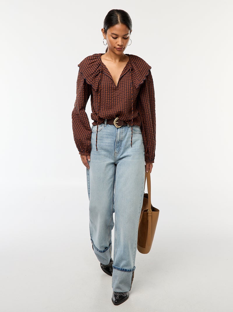 Blusa com gola claudine larga Castanho - Kiabi