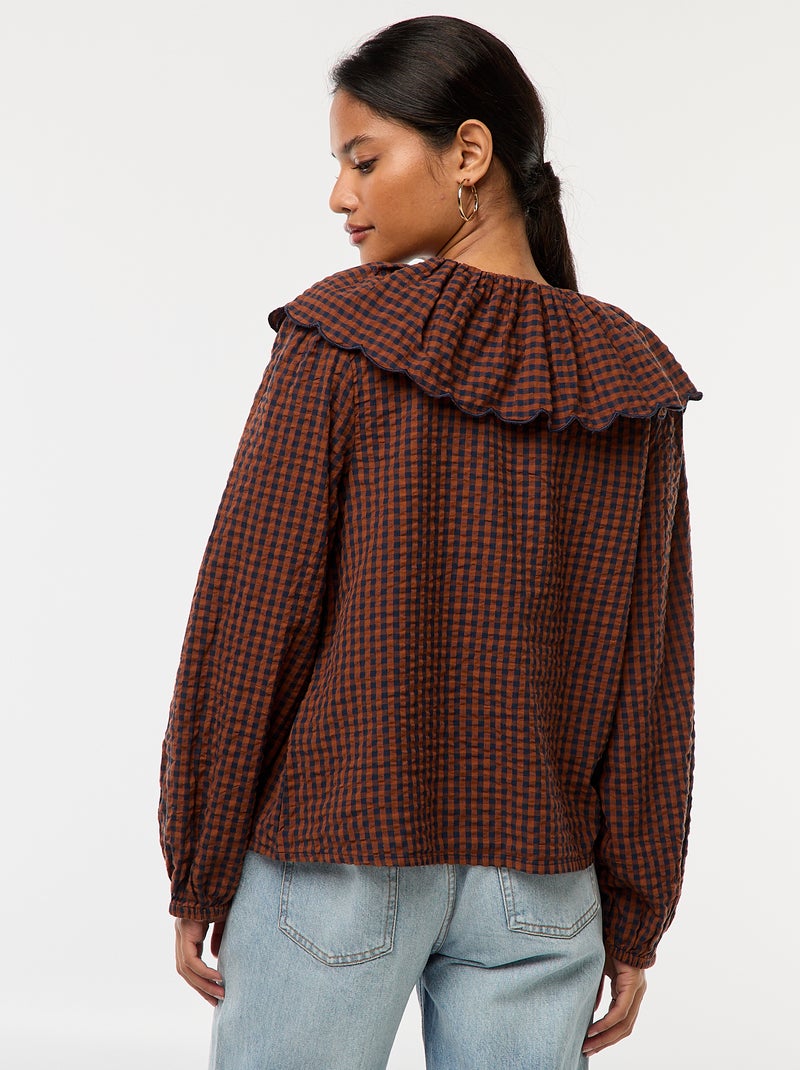 Blusa com gola claudine larga Castanho - Kiabi