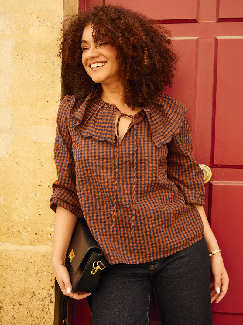 Blusa com gola claudine larga Castanho - Kiabi