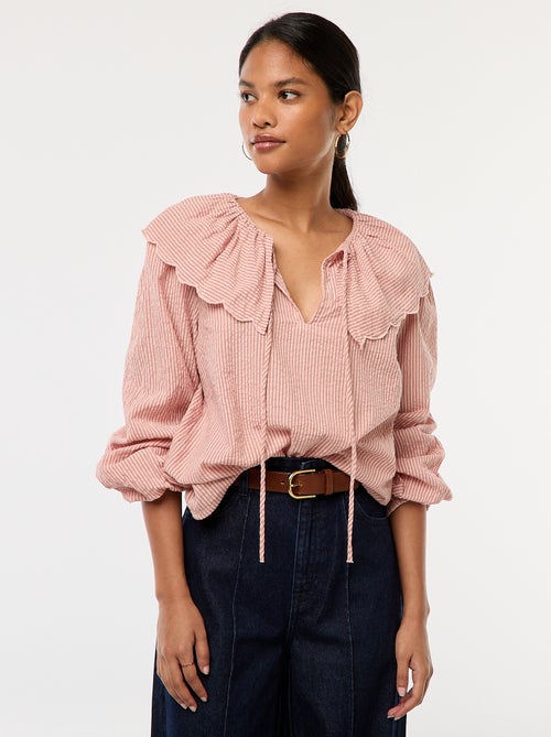 Blusa com gola claudine larga - Kiabi
