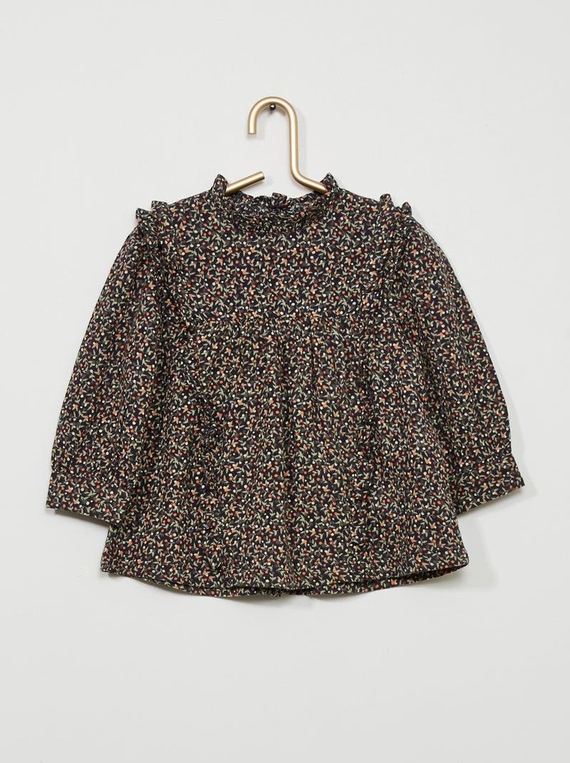 Blusa com gola com folhos CINZA - Kiabi