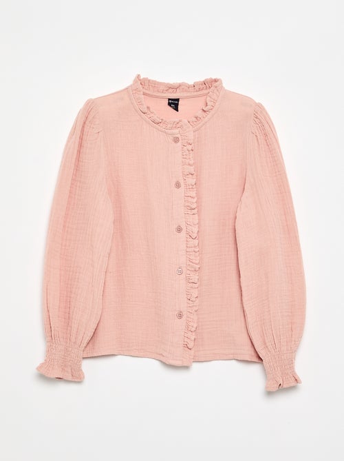Blusa com gola com folhos - Kiabi Blusa com gola com folhos - Kiabi