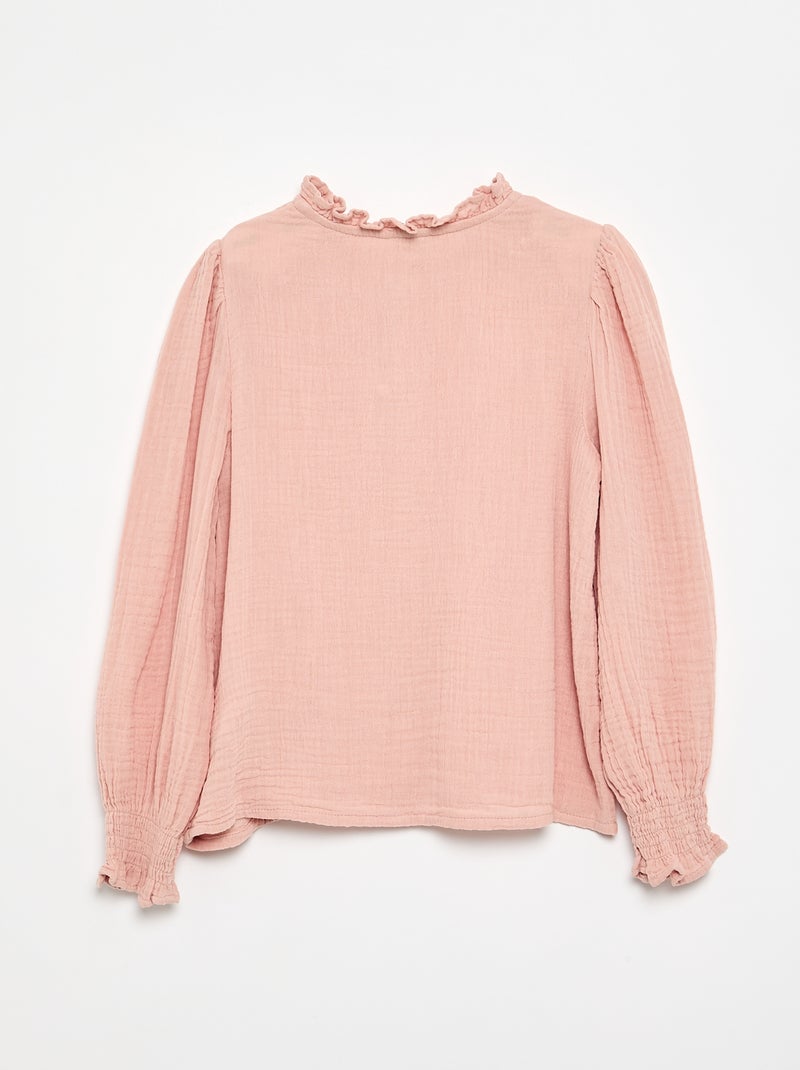 Blusa com gola com folhos Rosa - Kiabi