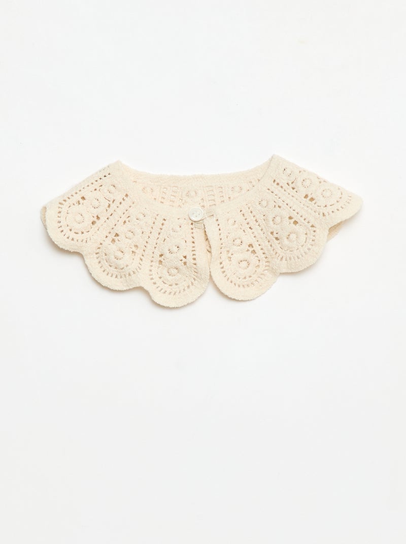 Blusa com gola de crochê em gaze de algodão lisa Branco - Kiabi