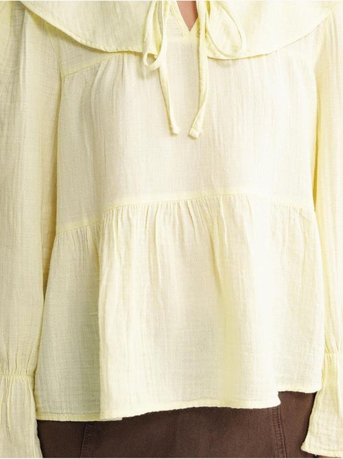 Blusa com gola de xale, folhos e laço mixray - Kiabi