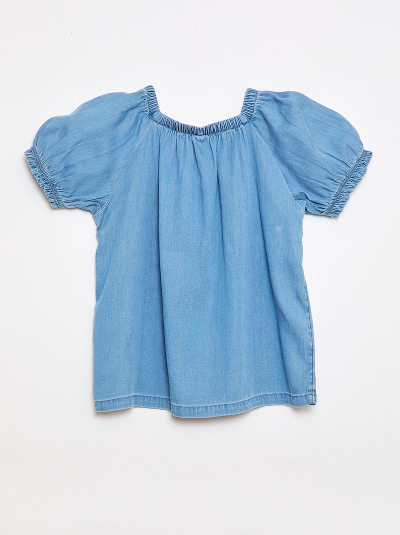 Blusa com gola e punhos elásticos - Coleção fácil de vestir Azul - Kiabi