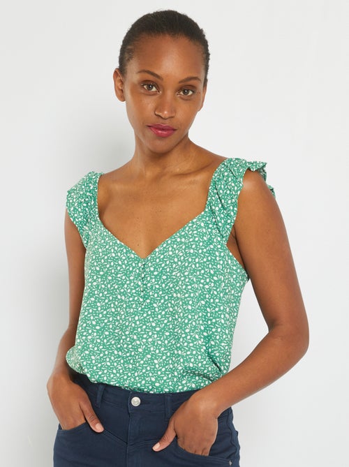 Blusa com gola em bico com alças com folhos - Kiabi