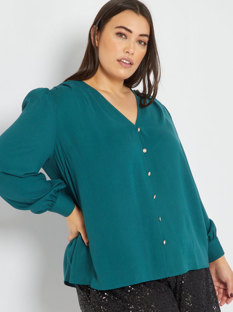 Blusa com gola em bico VERDE - Kiabi