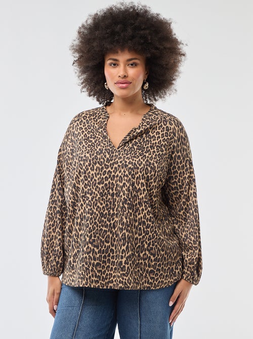Blusa com Gola em V e Estampa All-Over - Kiabi