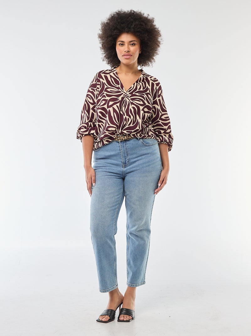 Blusa com Gola em V e Estampa All-Over Vermelho - Kiabi