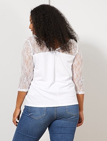 Blusa com gola em V em renda - Kiabi