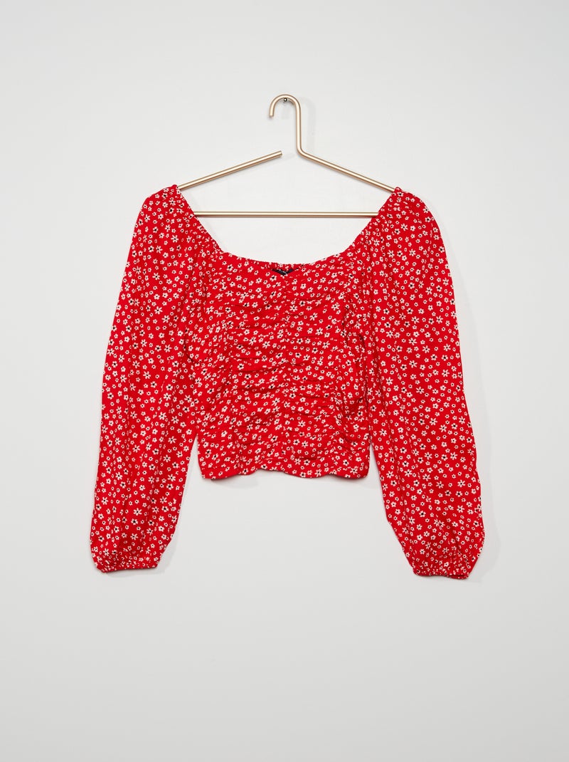 Blusa com gola quadrada florida VERMELHO - Kiabi