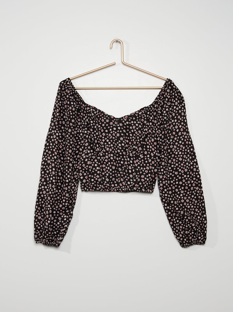 Blusa com gola quadrada PRETO - Kiabi