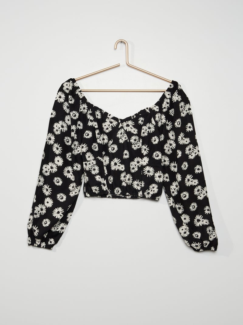 Blusa com gola quadrada PRETO - Kiabi
