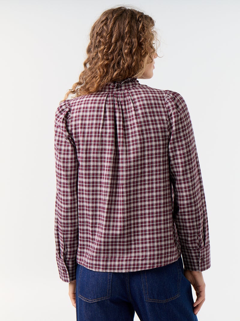 Blusa com gola subida e folhos Azul - Kiabi