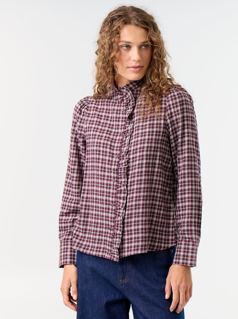 Blusa com gola subida e folhos Azul - Kiabi