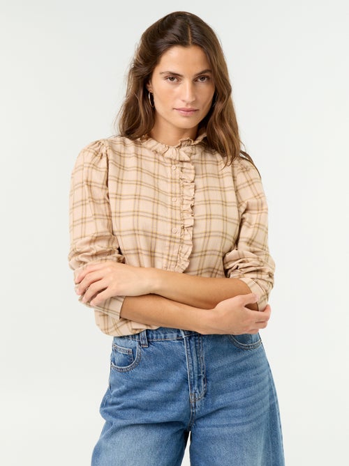 Blusa com gola subida e folhos - Kiabi Blusa com gola subida e folhos - Kiabi