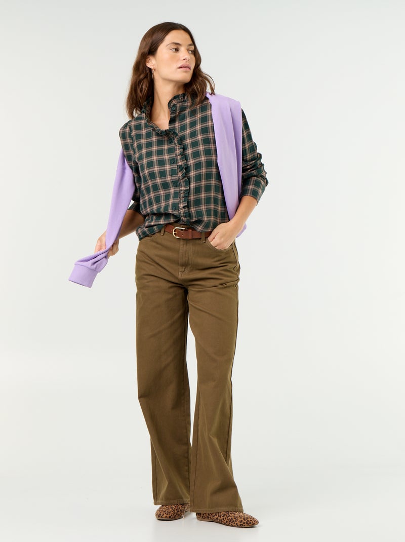Blusa com gola subida e folhos Verde - Kiabi