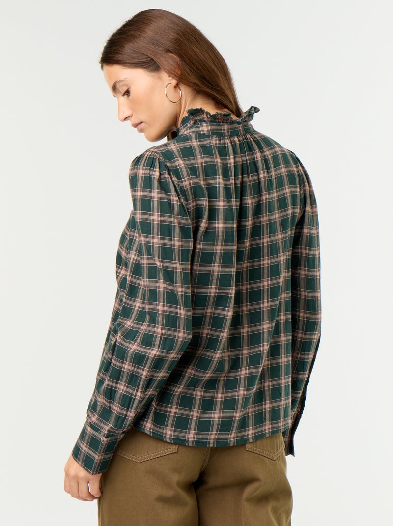 Blusa com gola subida e folhos Verde - Kiabi