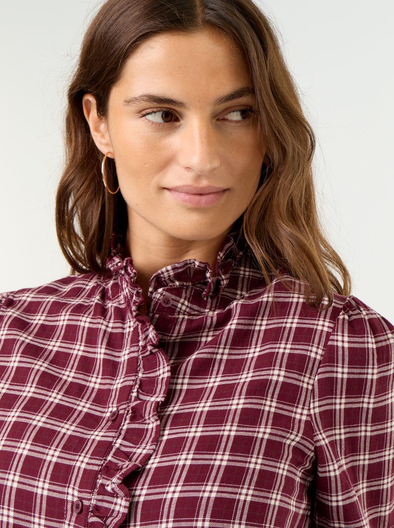 Blusa com gola subida e folhos Vermelho - Kiabi