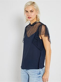 Blusa com gola vitoriana em tule - Kiabi