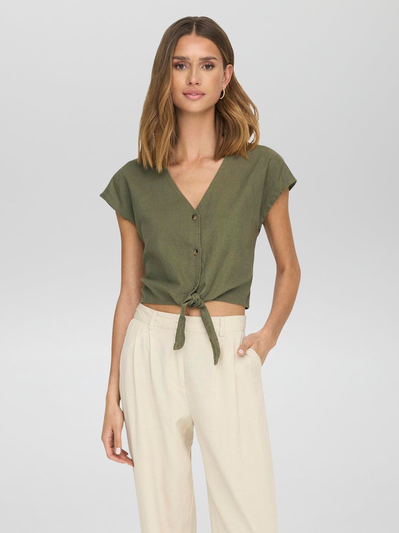 Blusa com laço e decote em bico 'JDY' CAQUI - Kiabi