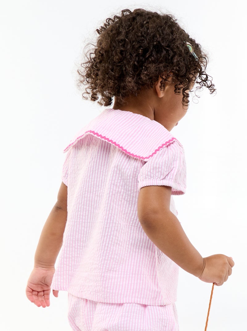 Blusa com laços de manga curta Rosa - Kiabi