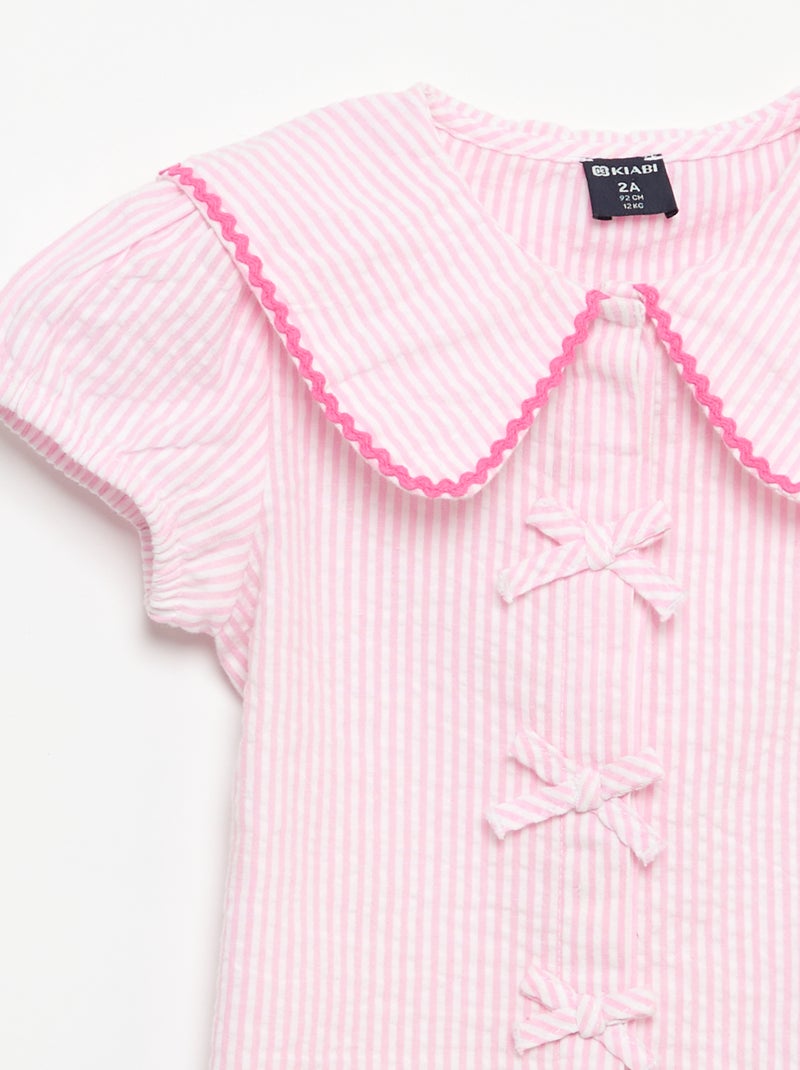 Blusa com laços de manga curta Rosa - Kiabi