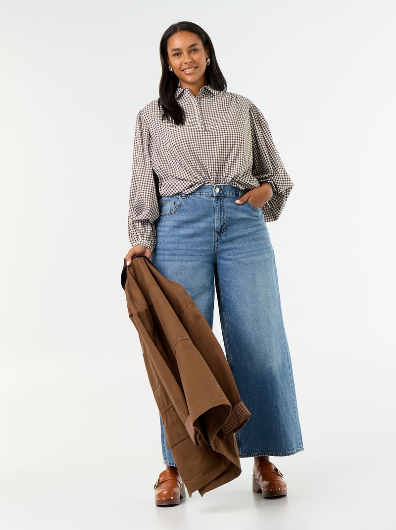 Blusa com mangas balão Caqui - Kiabi