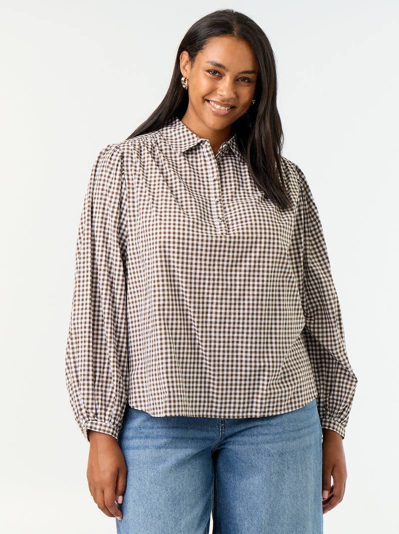 Blusa com mangas balão Caqui - Kiabi