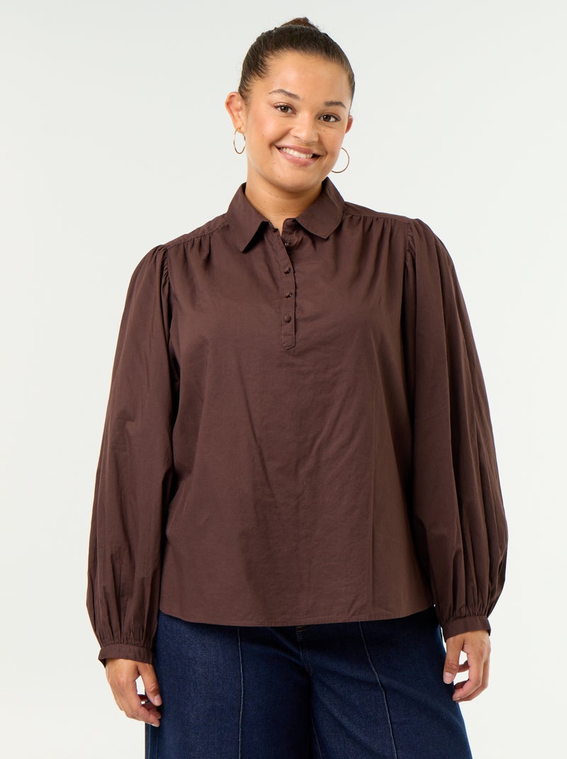 Blusa com mangas balão Castanho - Kiabi
