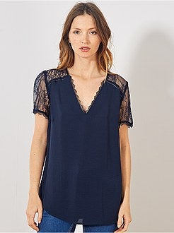 Blusa com mangas e parte de trás em renda - Kiabi