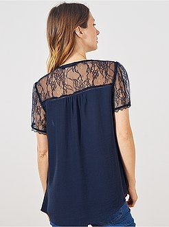 Blusa com mangas e parte de trás em renda - Kiabi