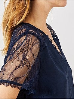 Blusa com mangas e parte de trás em renda - Kiabi